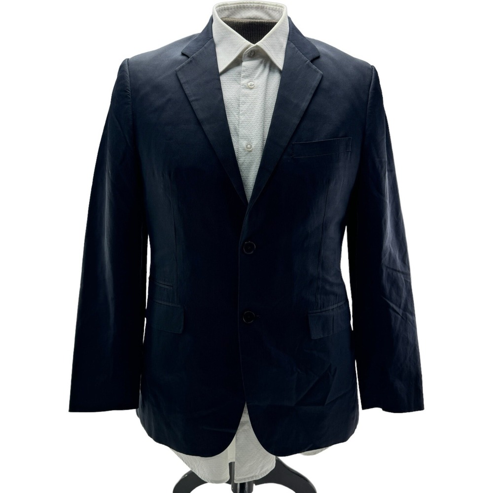 Theory Men's 2 Button Double Vent‎ Blazer 40R Blue Stripe Cotton Ramie Polyester